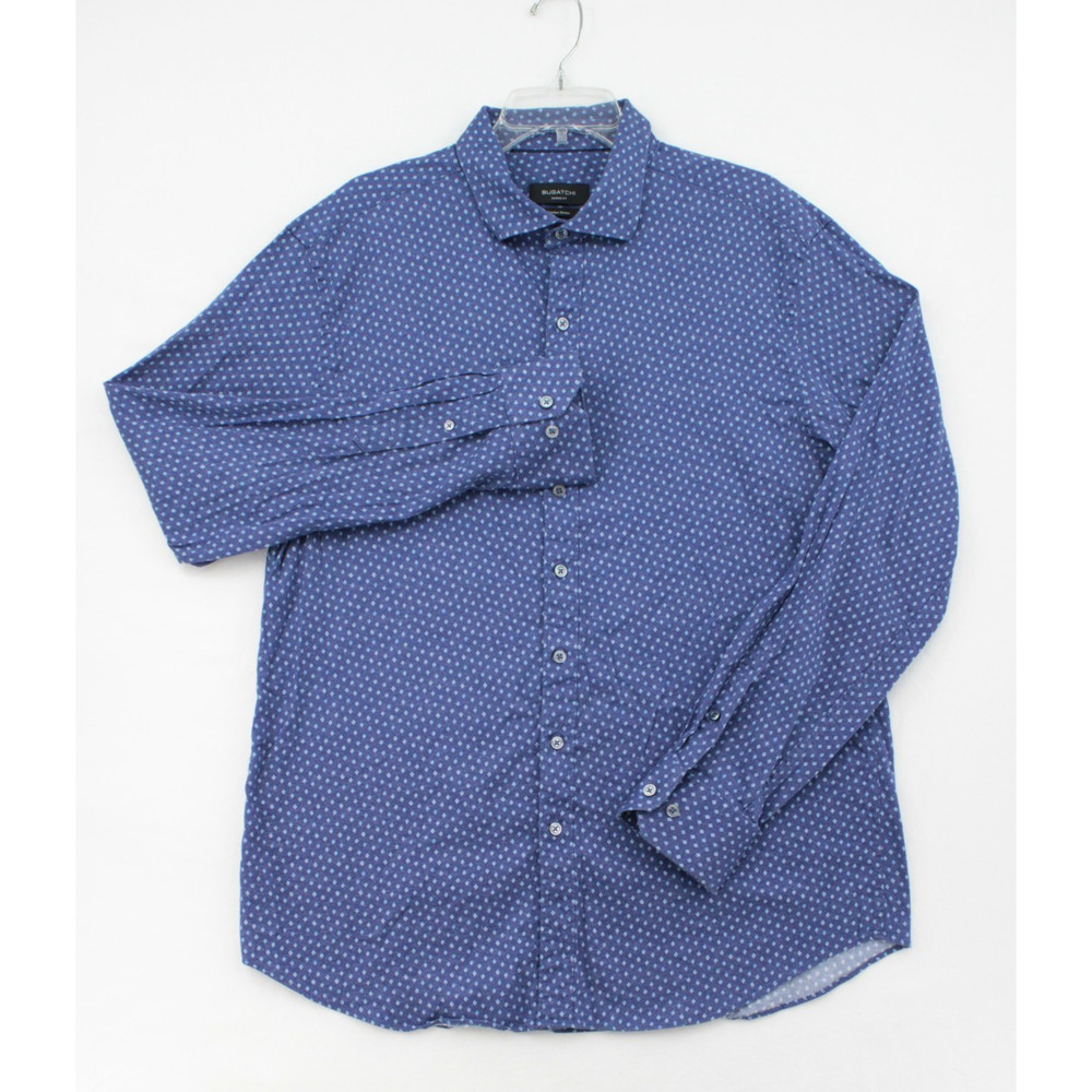 Bugatchi Shirt Mens 2XL Blue Shaped Fit Comfort Stretch Long Sleeve Button Up